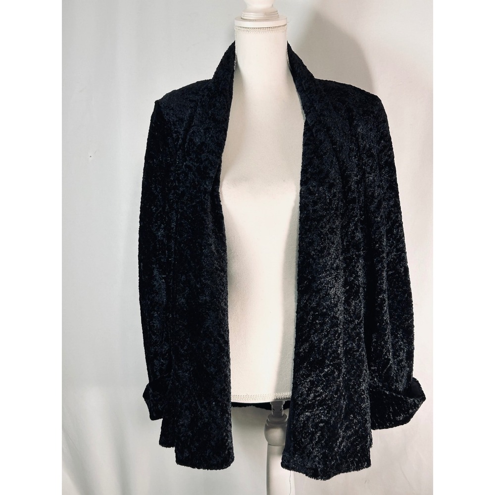 Connected Woman Black Velvet Open Front Cardigan Jacket MR450841L Lined XL
